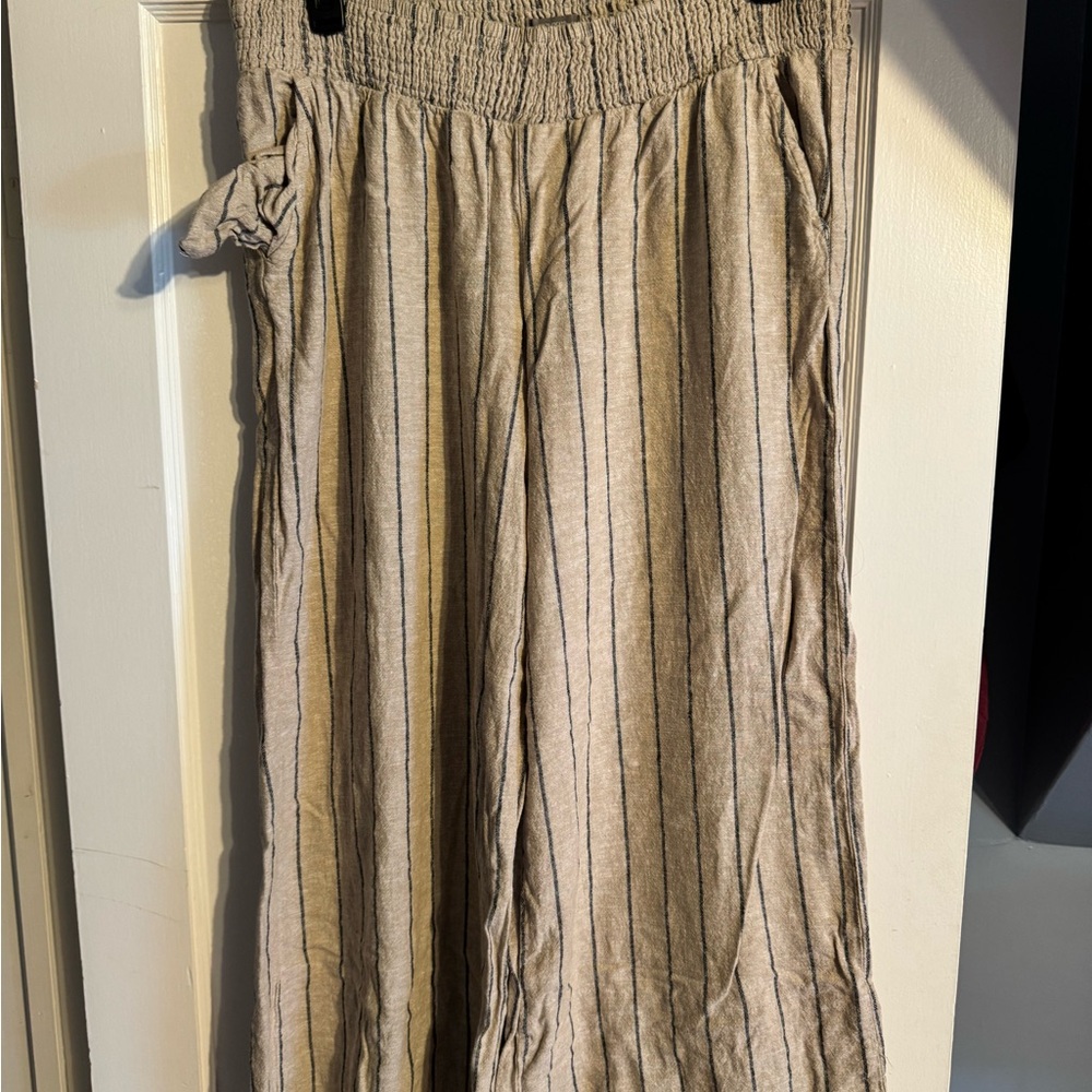 Maurices Beige Wide-Leg Striped Pants
